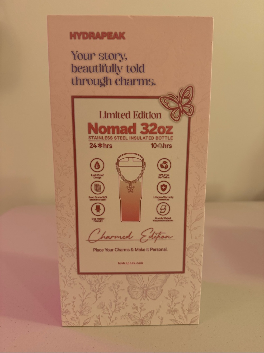 *LIMITED EDITION* HydraPeak Nomad 32 oz Butterfly Charm Travel Tumbler - NIB 🩷 - Picture 6 of 7